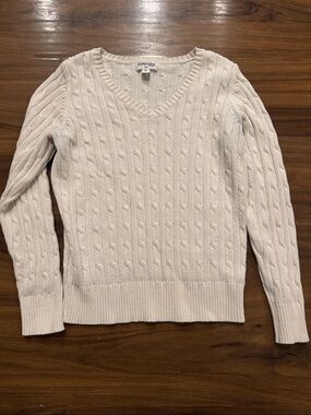 St. John's Bay Women's Cream Cable V-Neck Sweater